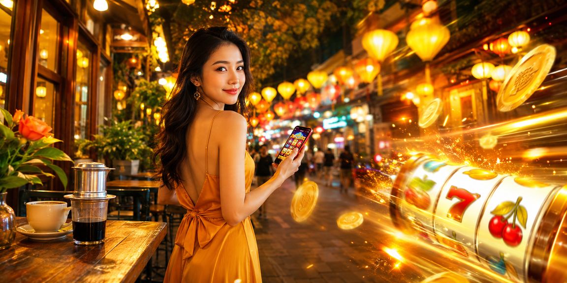 Người dùng Hà Nội chơi slot game trực tuyến qua điện thoại tại quán cà phê